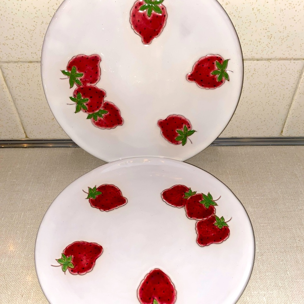 Vintage dessert Salad Plates Set‎ (2) Strawberries Strawberry Made In Italy